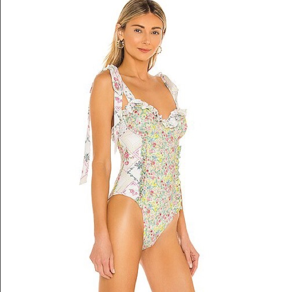 NWT LoveShackFancy Maelie Bow One-Piece Swimsuit in Daydream Multi - Picture 3 of 9
